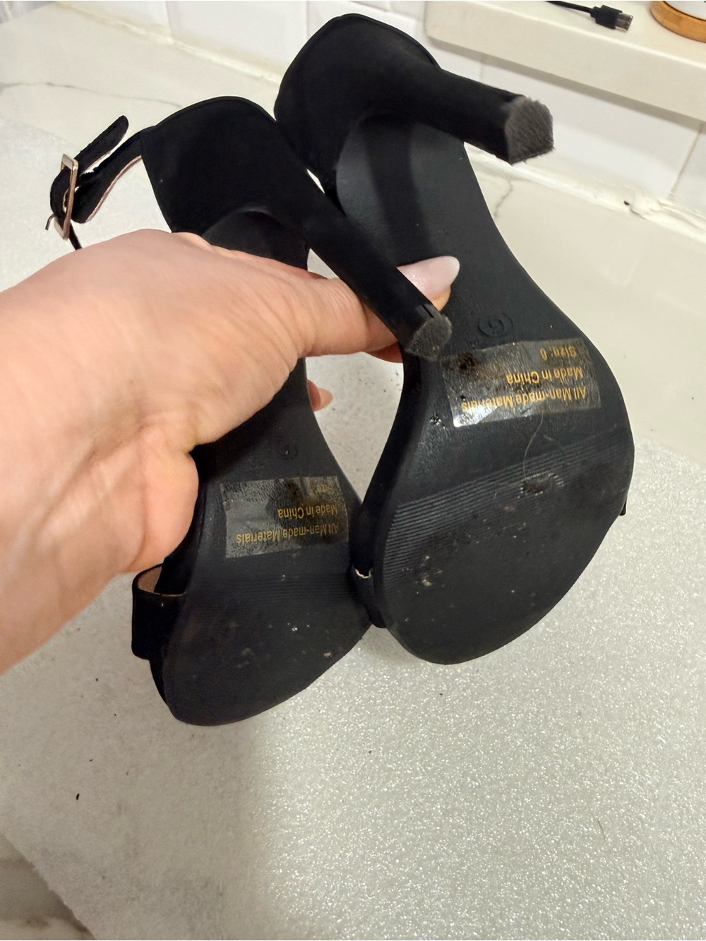 Glaze Black Suede Ankle-Strap Stiletto Heels - Picture 4 of 8